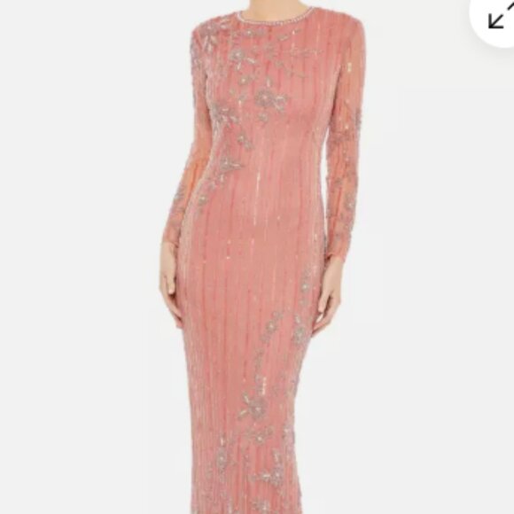 MAC DUGGAL 93626 EMBELLISHED HIGH NECK ILLUSIONS LONG SLEEVE ROSE GOWN sz 6 - Picture 4 of 8